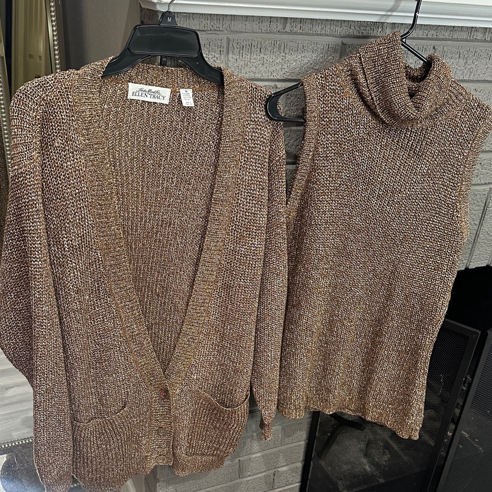 Ellen Tracy Brown Cardigan and Sweater Set